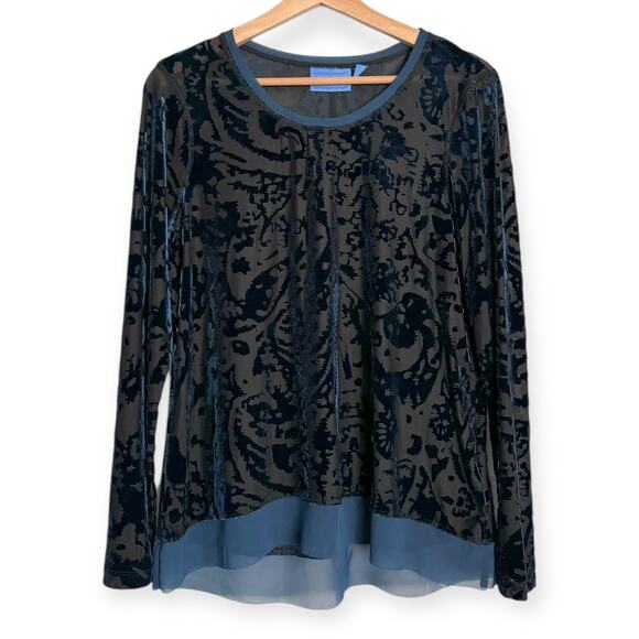 Simply Vera Vera Wang Iridescent Teal Velvet Burnout Blouse Women's Size PL - Picture 1 of 12